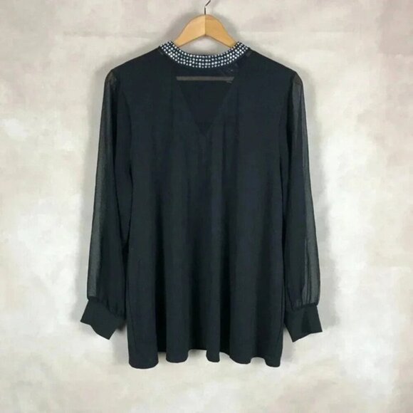 BELLDINI Studded Neckline Illusion Georgette Blouse NWT Plus Size 2X - Picture 3 of 6